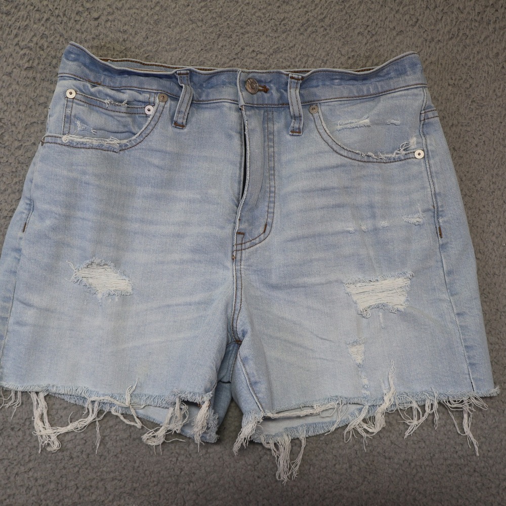 Madewell High Rise Distressed Denim Shorts Light Wash Size 27 Frayed Hem